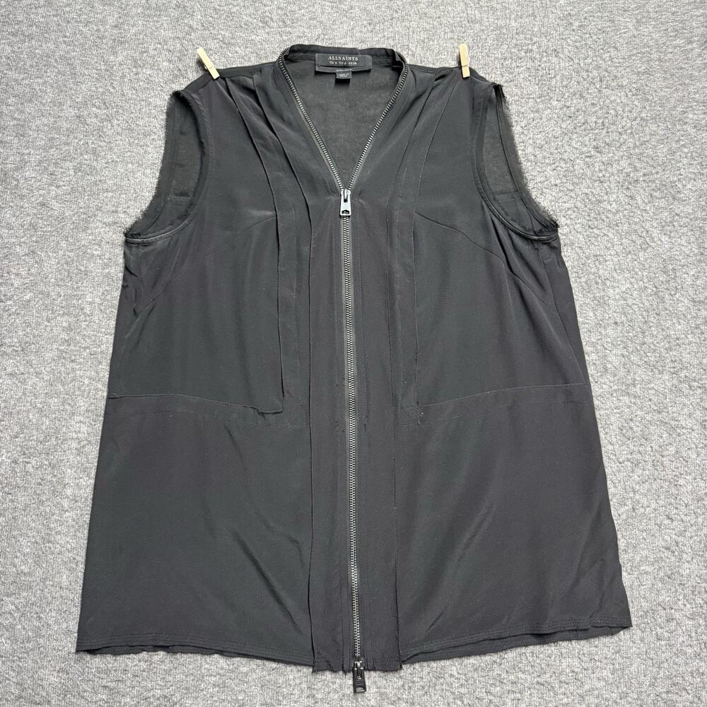 AllSaints 100% Silk Sleeveless Sheer Top Womens 4 Black V-Neck Zipper